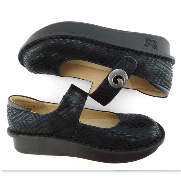 ALEGRIA Black Textured Mary Jane Platform Flats 37 - Picture 4 of 8